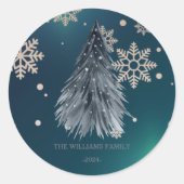 松の木 – クリスマスかわいい家族の名前 ラウンドシール (正面)