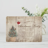 松の木，ストリングライト，木の質感クリスマス 招待状 (スタンド正面)
