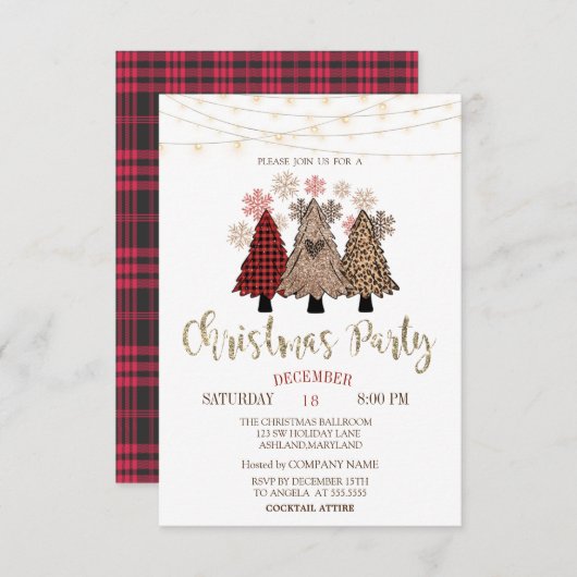松の木,ライト,バッファロープライドのクリスマスパーティー 招待状 (正面/裏面)
