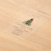 松の木,リボン,電飾 ゴールド クリスマス アクリル招待状 (レイダウン)