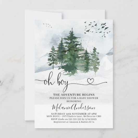 松の木 冒険が始まる ベビーシャワー 招待状 (正面)