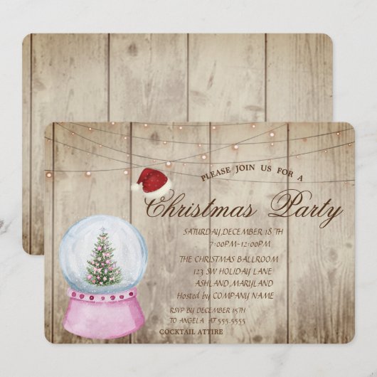 松の木,地球,ストリングライト,木目 招待状 (正面/裏面)