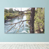 松の木・川・古橋の写真 キャンバスプリント (インサイチュ (ウッドフロア))