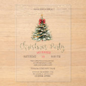 松の木,弓,ストリングライト金ゴールドクリスマス アクリル招待状 (正面)