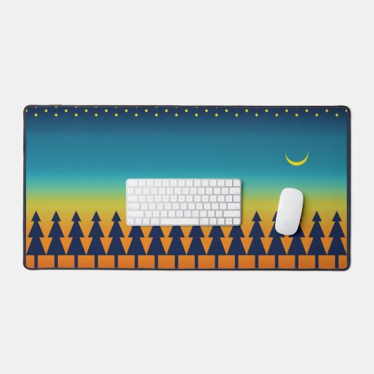 松の木、星、月と南西の日没 デスクマット (キーボード&マウス)