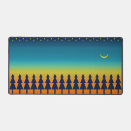 松の木、星、月と南西の日没 デスクマット