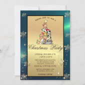 松の木、猫、雪片の会社のパーティー 招待状 (正面)