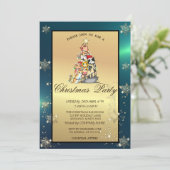 松の木、猫、雪片の会社のパーティー 招待状 (スタンド正面)