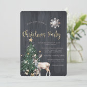 松の木、金の星、トナカイ、雪の結晶のクリスマス 招待状 (スタンド正面)