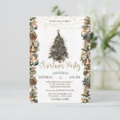 松の木，鐘，玉，ピンコーンクリスマス 招待状 (スタンド正面)