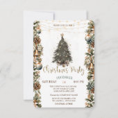 松の木，鐘，玉，ピンコーンクリスマス 招待状 (正面)