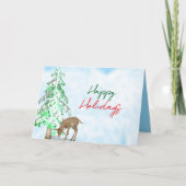 松の木、鹿、休日のグリーティ企業のングカード サンキューカード (正面)