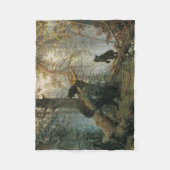 松の林の朝(森の熊) フリースブランケット (正面)