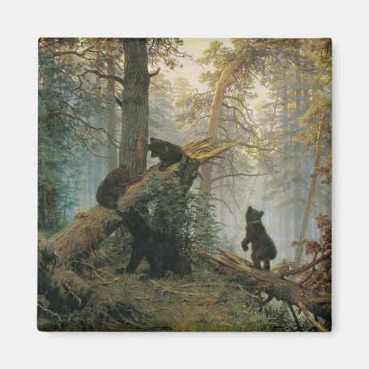 松の林の朝（森の熊） マグネット (正面)