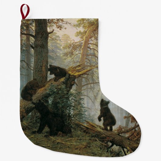 松の林の朝（森の熊） ラージクリスマスストッキング (正面)
