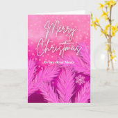 松の枝でピンク色のクリスマスをお母さんに カード (黄色い花)