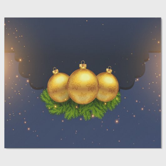 松の枝とクリスマスボール ラッピングペーパー (フラット)