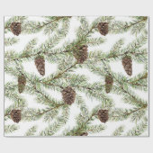 松の枝とコーンのクリスマス、新年 ラッピングペーパー (フラット)