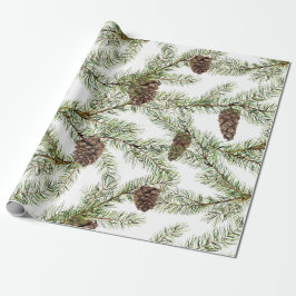 松の枝とコーンのクリスマス、新年 ラッピングペーパー