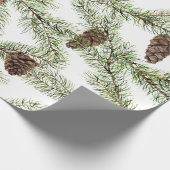 松の枝とコーンのクリスマス、新年 ラッピングペーパー (角)