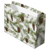 松の枝とコーンのクリスマス、新年 ラージペーパーバッグ (正面アングル)