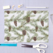 松の枝とコーンのクリスマス、新年 薄葉紙 (クラフト)