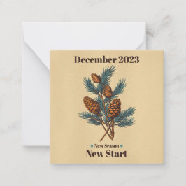 松の枝とコーンの付いた12月のグリーティングカード ノートカード