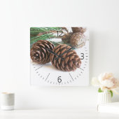 松の枝と円錐 スクエア壁時計 (ホーム)