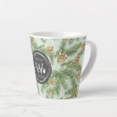 松の枝と松のコーン水の色パターン カフェラテマグ (右アングル)