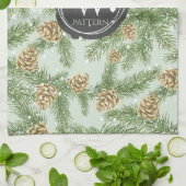 松の枝と松のコーン水の色パターン キッチンタオル (折り畳み)