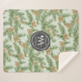 松の枝と松のコーン水の色パターン シェルパブランケット (正面(横))