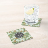 松の枝と松のコーン水の色パターン スクエアペーパーコースター (インサイチュ)