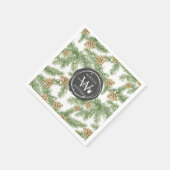 松の枝と松のコーン水の色パターン スタンダードカクテルナプキン (角)