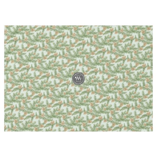 松の枝と松のコーン水の色パターン テーブルクロス (正面(横))