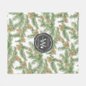 松の枝と松のコーン水の色パターン フリースブランケット (正面(横))