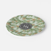 松の枝と松のコーン水の色パターン ペーパープレート (アングル)