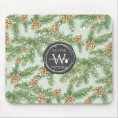 松の枝と松のコーン水の色パターン マウスパッド (正面)