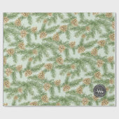 松の枝と松のコーン水の色パターン ラッピングペーパー (フラット)