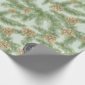 松の枝と松のコーン水の色パターン ラッピングペーパー (角)