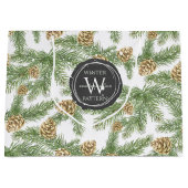 松の枝と松のコーン水の色パターン ラージペーパーバッグ (正面)