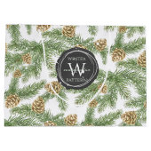 松の枝と松のコーン水の色パターン ラージペーパーバッグ (裏面)