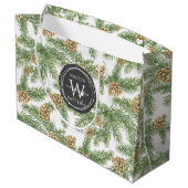 松の枝と松のコーン水の色パターン ラージペーパーバッグ (裏面アングル)