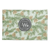 松の枝と松のコーン水の色パターン 枕カバー (裏面)