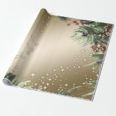 松の枝と松ぼっくりがクリスマスを飾る ラッピングペーパー (アンロールド)