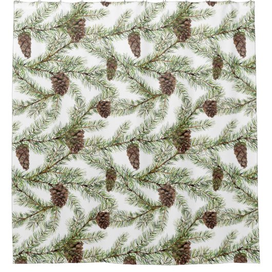 松の枝と松円錐 シャワーカーテン (正面)