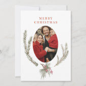 松の枝と果実の写真クリスマス シーズンカード (正面)