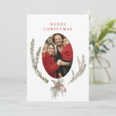 松の枝と果実の写真クリスマス シーズンカード (スタンド正面)