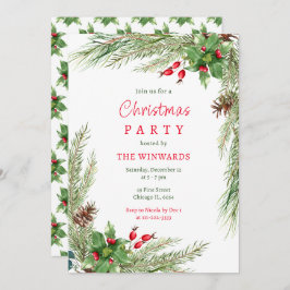 松の枝と果実クリスマスパーティー 招待状