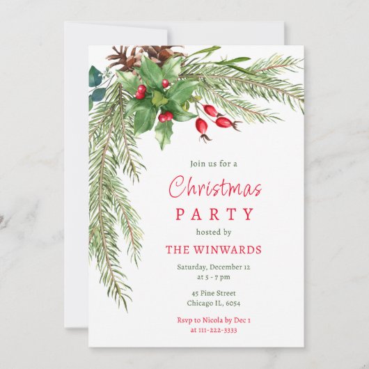 松の枝と果実クリスマスパーティー 招待状 (正面)