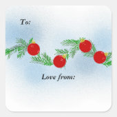 松の枝と赤の装飾 スクエアシール (正面)